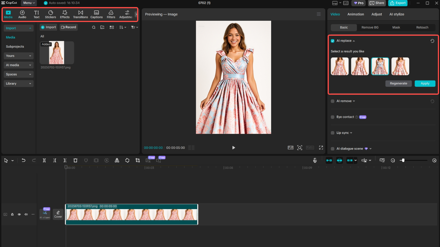 Apply the cloth-changed image