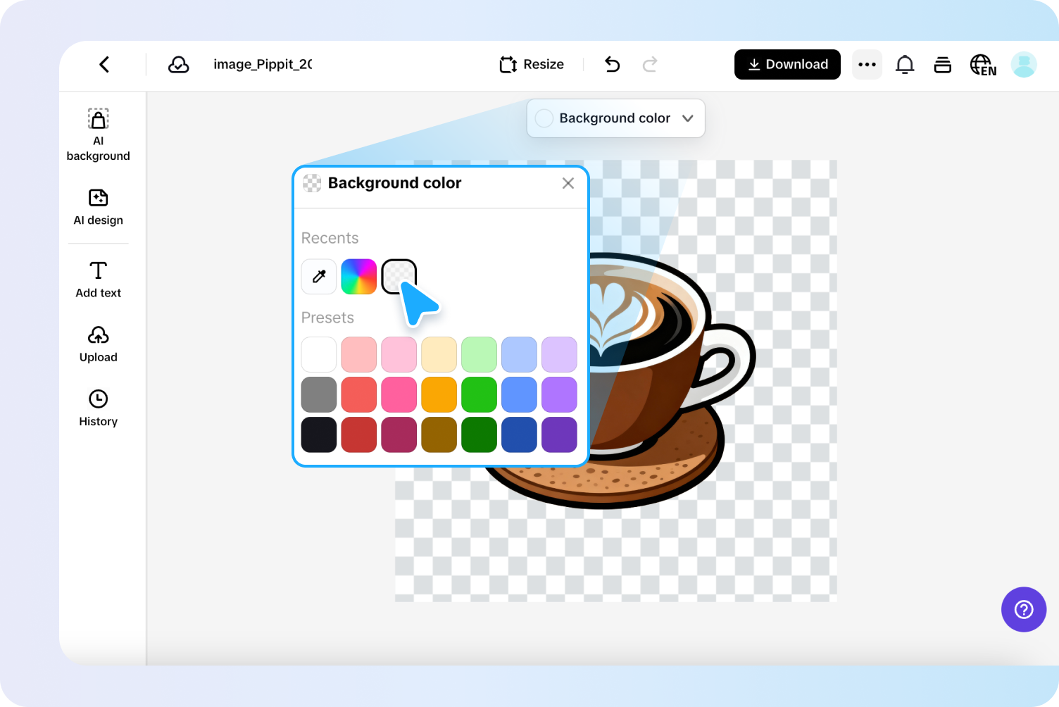 Removing logo background in Pippit