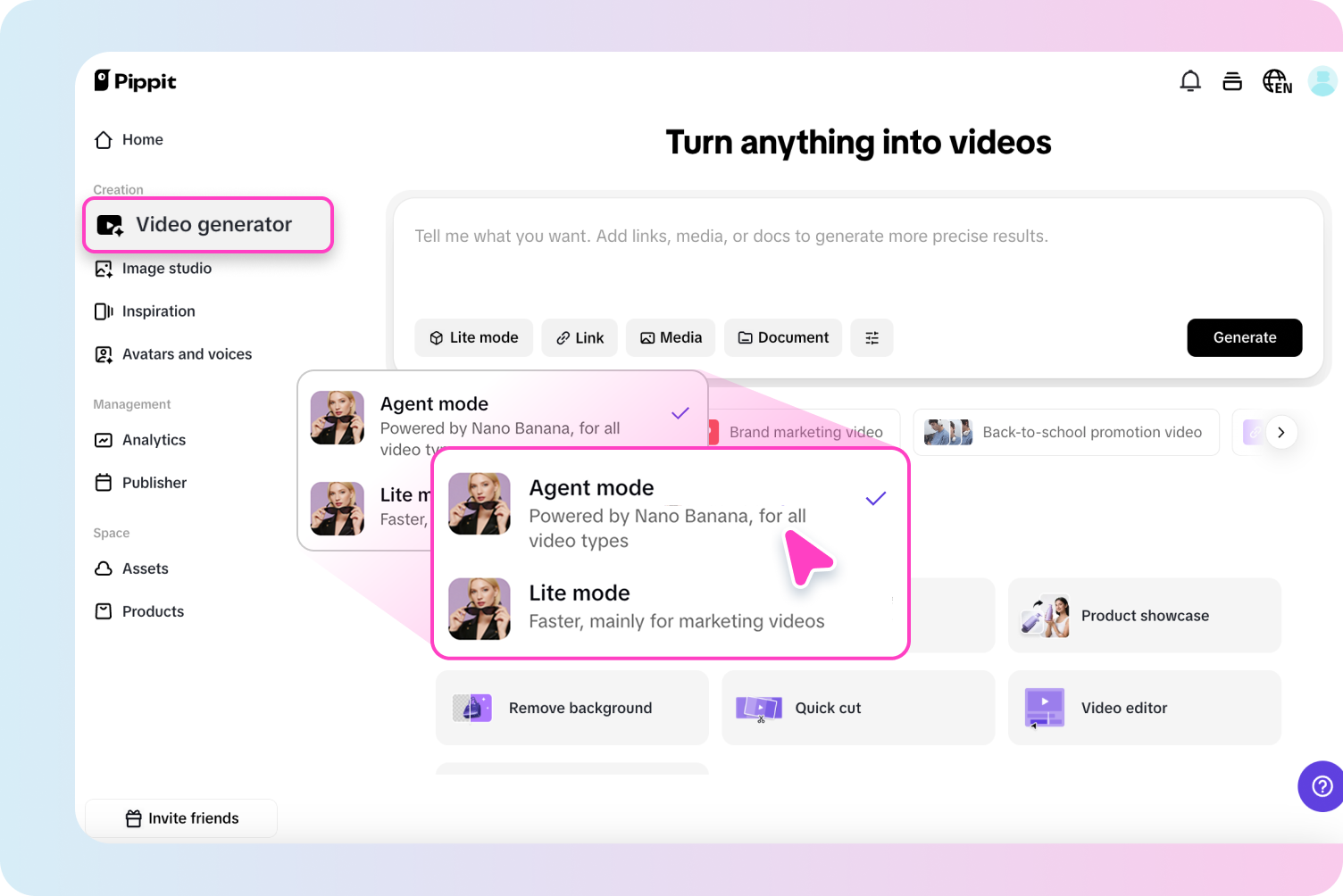 Write prompt and select agent mode