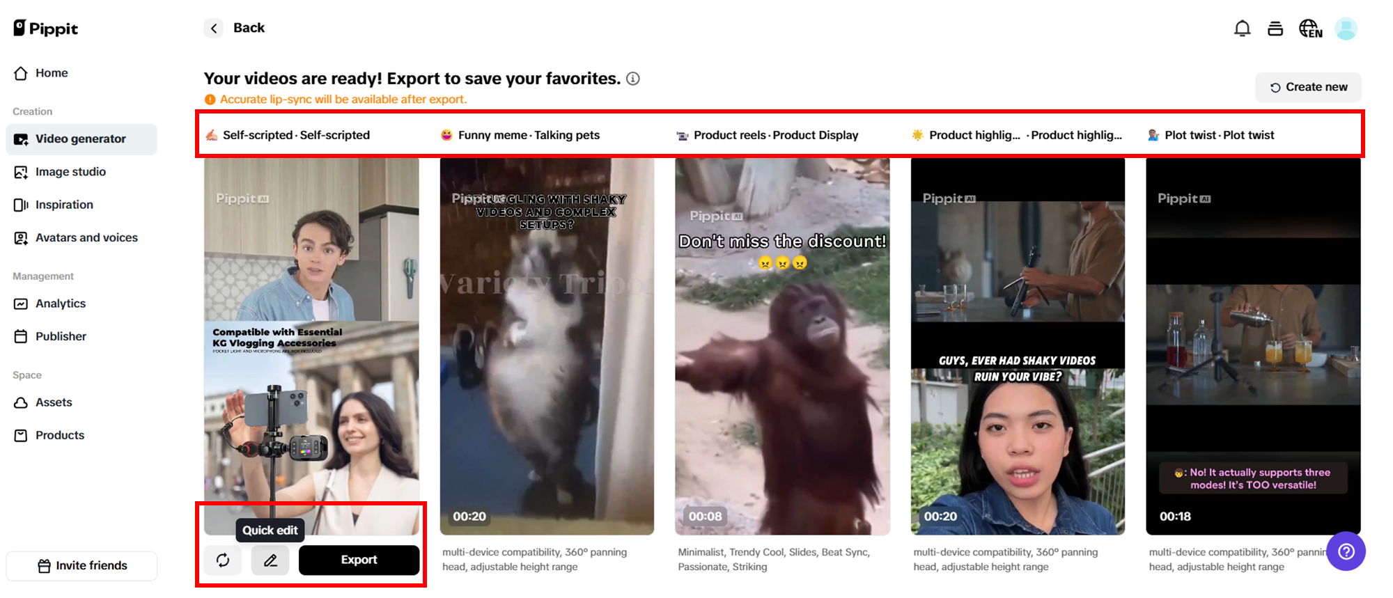 Select your preferred generated video