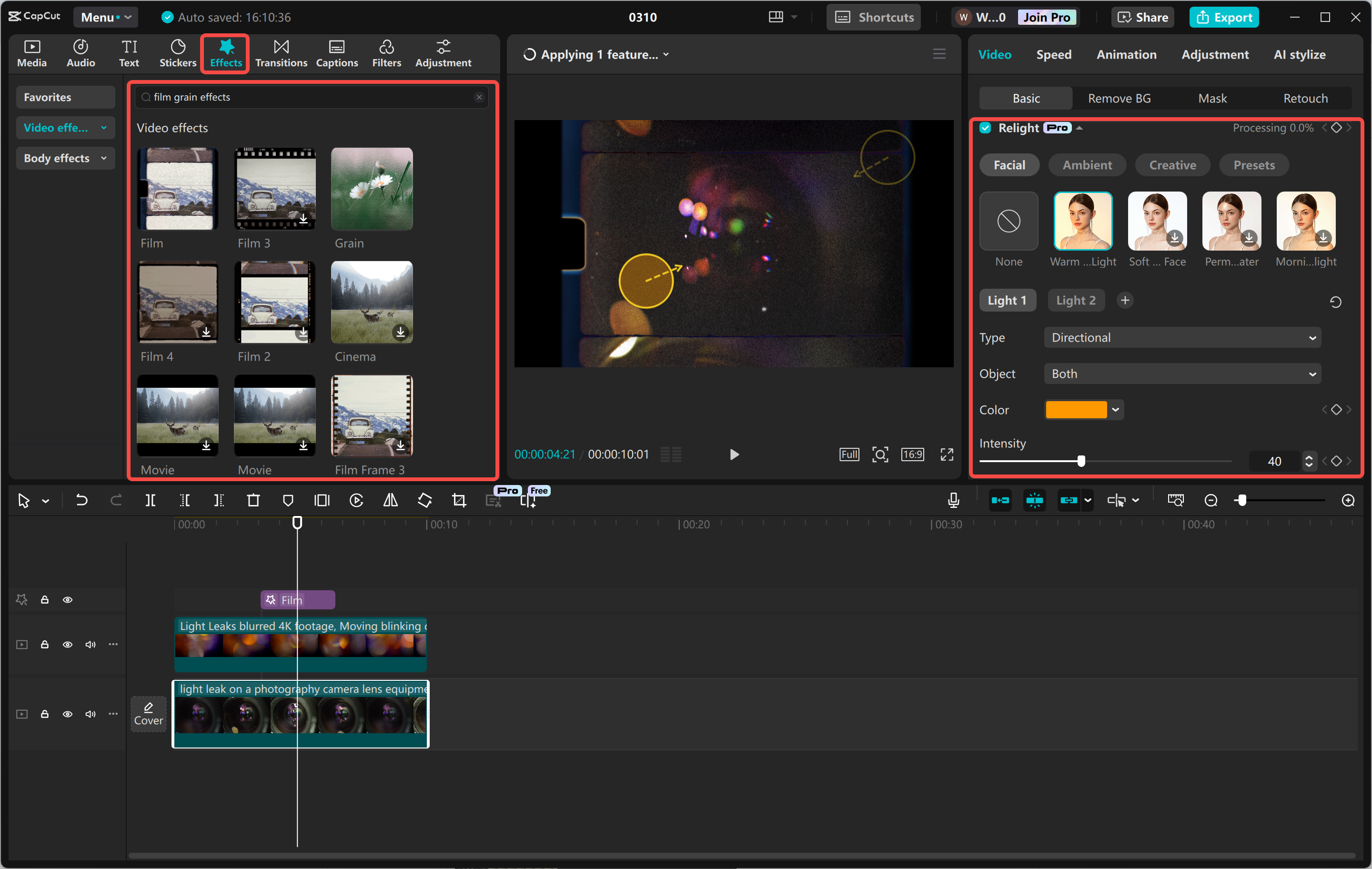 Paglalapat ng grain effect sa CapCut desktop video editor