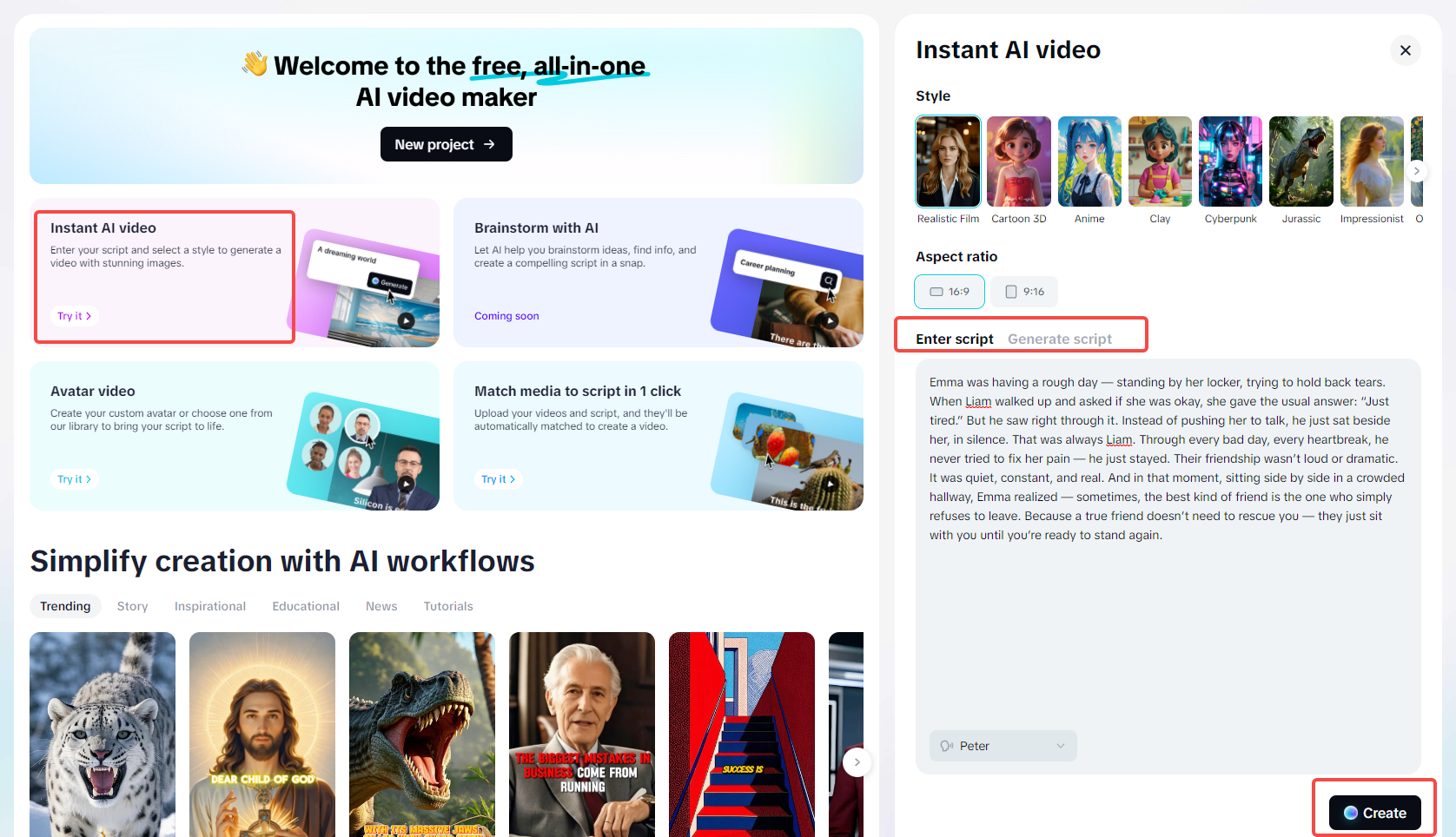 Instant AI video generation