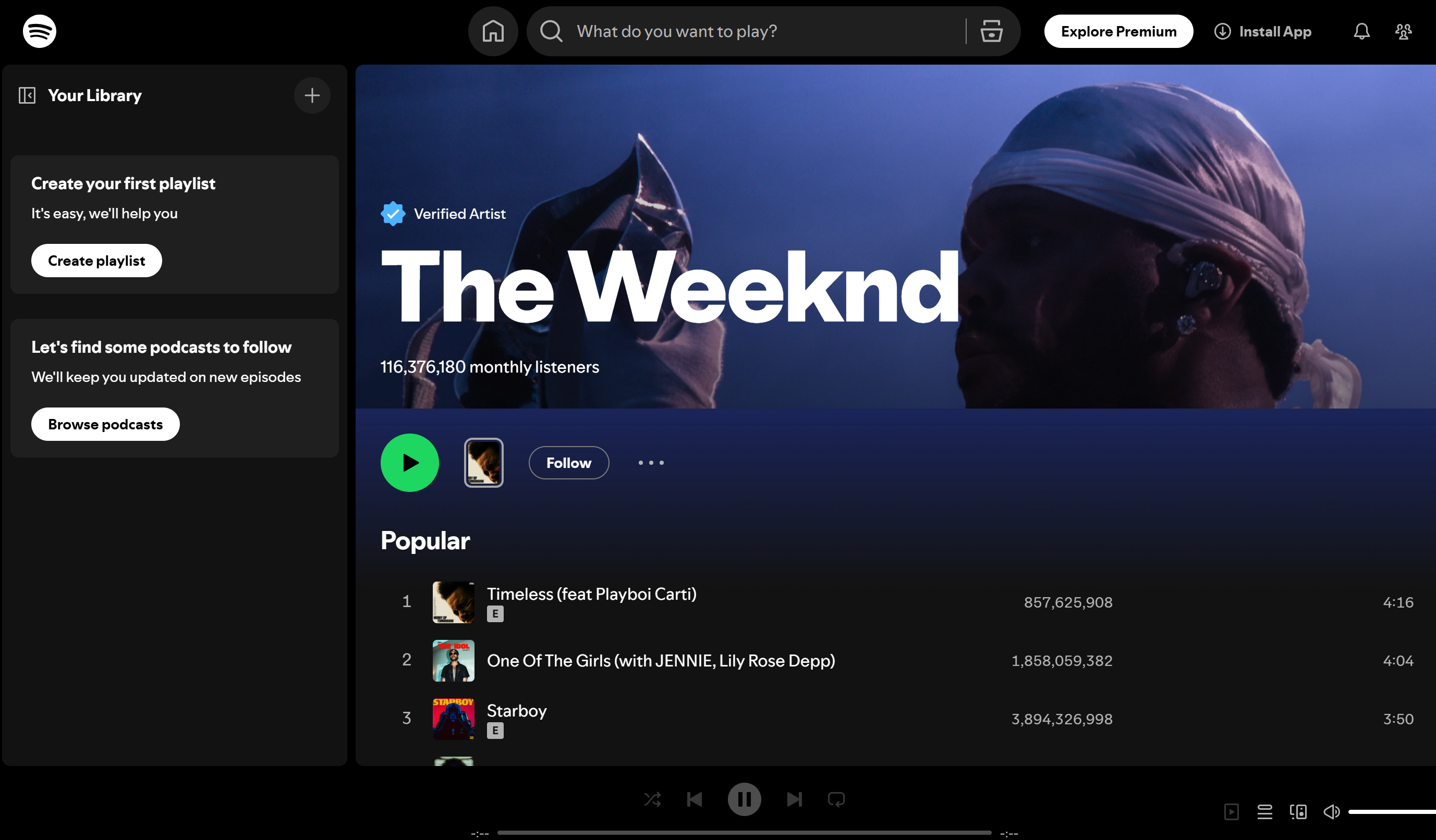 The Weeknd—most streamed artist on Spotify known for pop sound