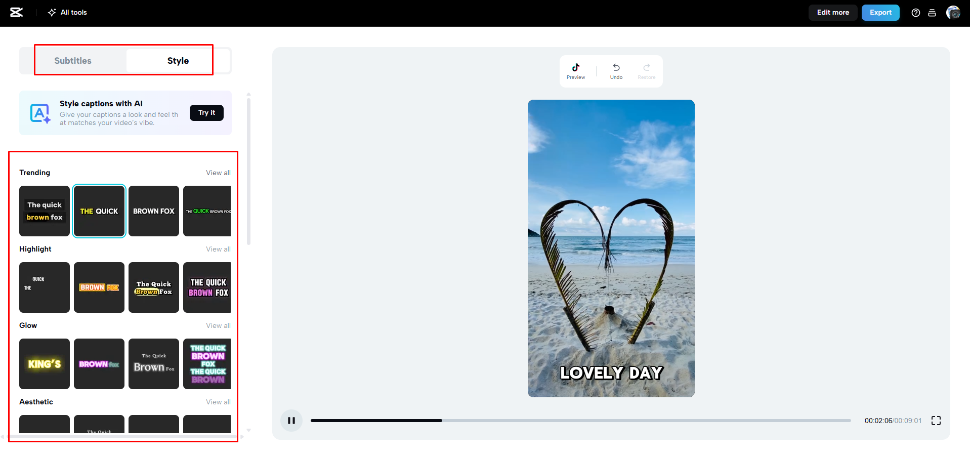 Aggiungere sottotitoli e modificare un video di Snapchat in CapCut Web