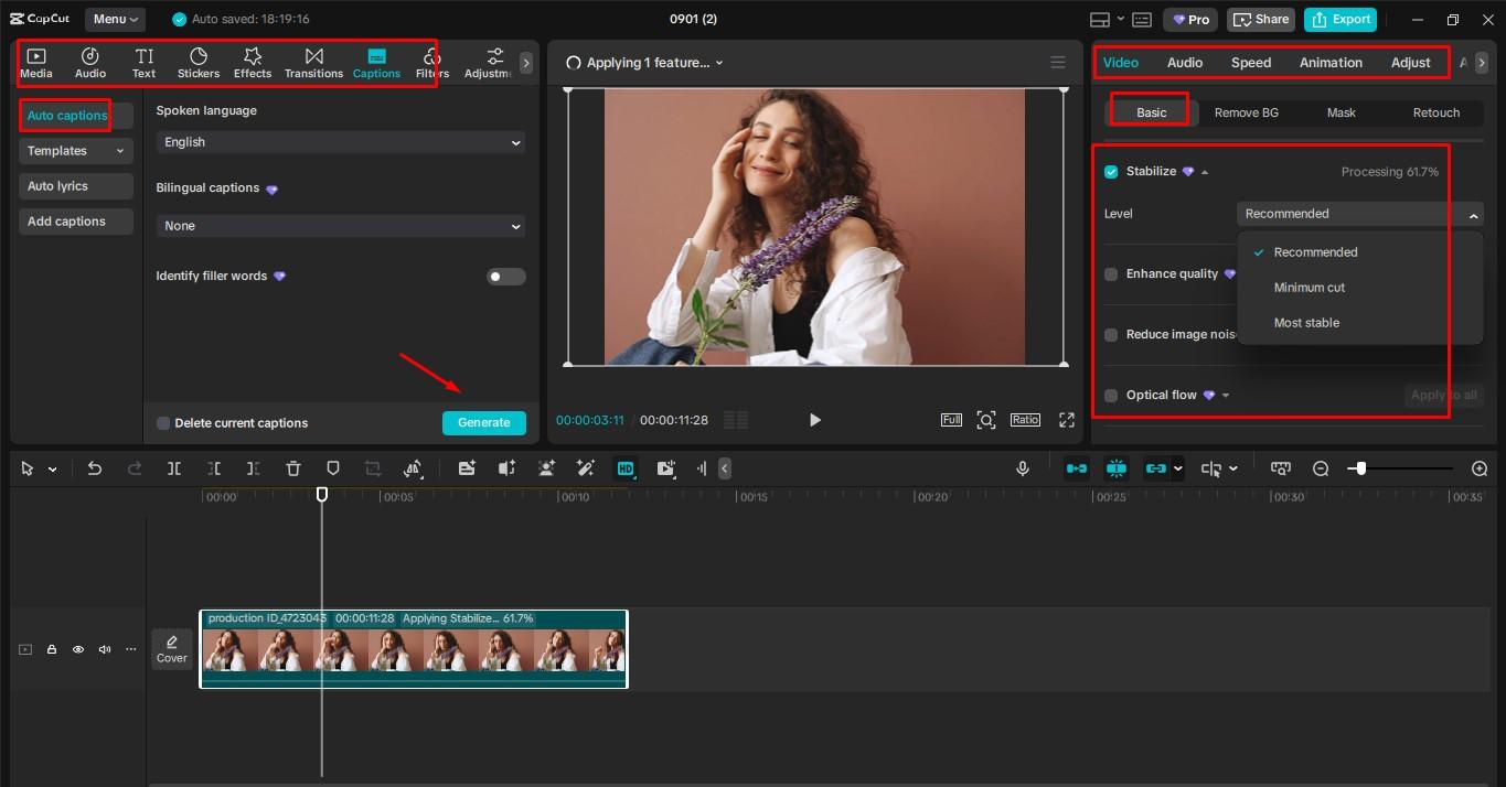 Edytuj i dostosuj swoje wideo w CapCut edytorze wideo na pulpicie