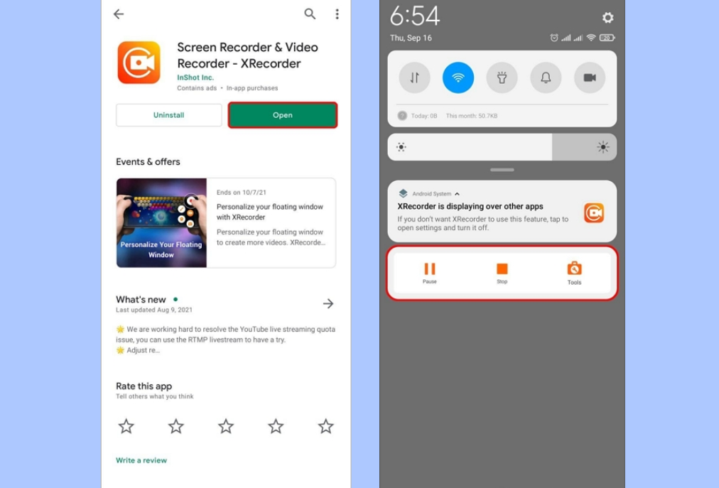 Cep telefonunda XRecorder uygulamasını kullanarak kayıt ekranı