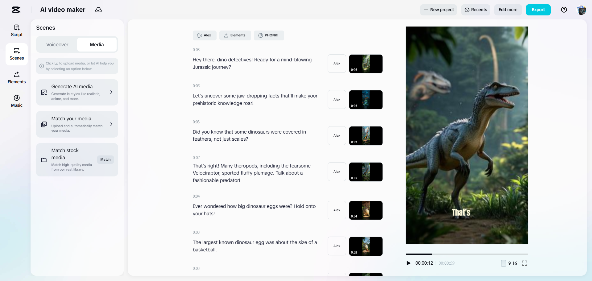 Interfaz del creador de videos con IA de CapCut: uno de los mejores recreadores con IA