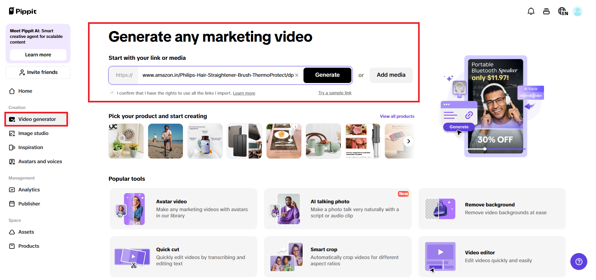 Enter a product link or add media
