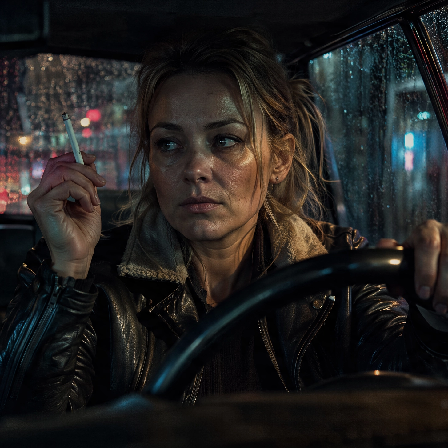 Seedance poster: Image-to-video - rain-night taxi time-loop thriller