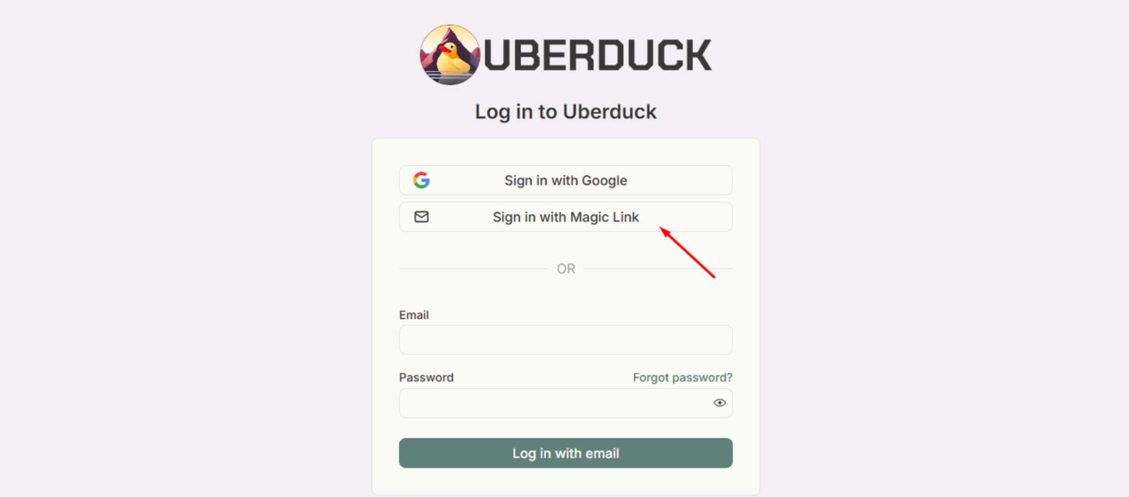 Uberduck webbplats inloggningssida för AI rappare röstgenerering