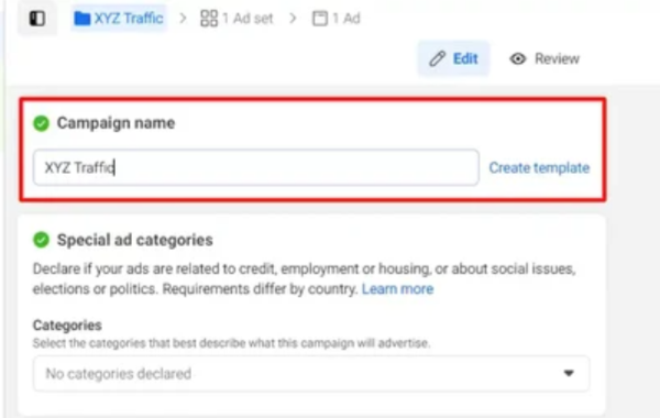 Impostazione dei dettagli della campagna in Facebook Ads Manager
