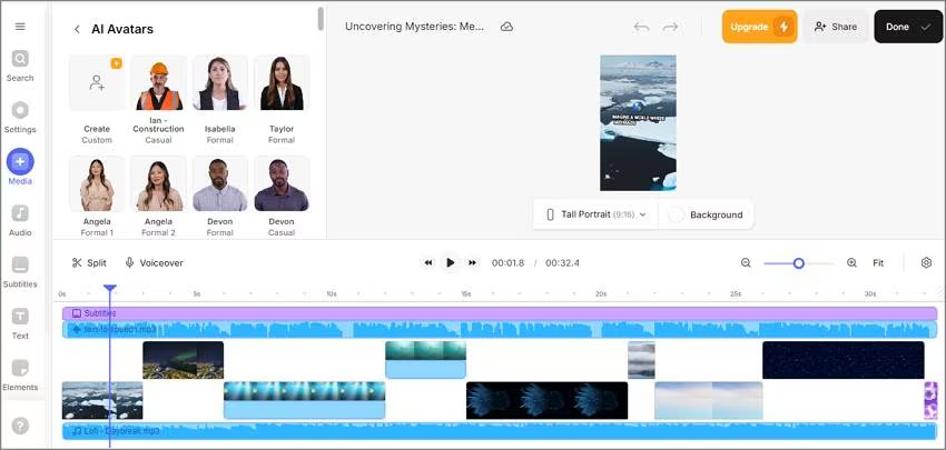 Giao diện của Veed.io - một công cụ lý tưởng để làm cho quần short AI không mặt