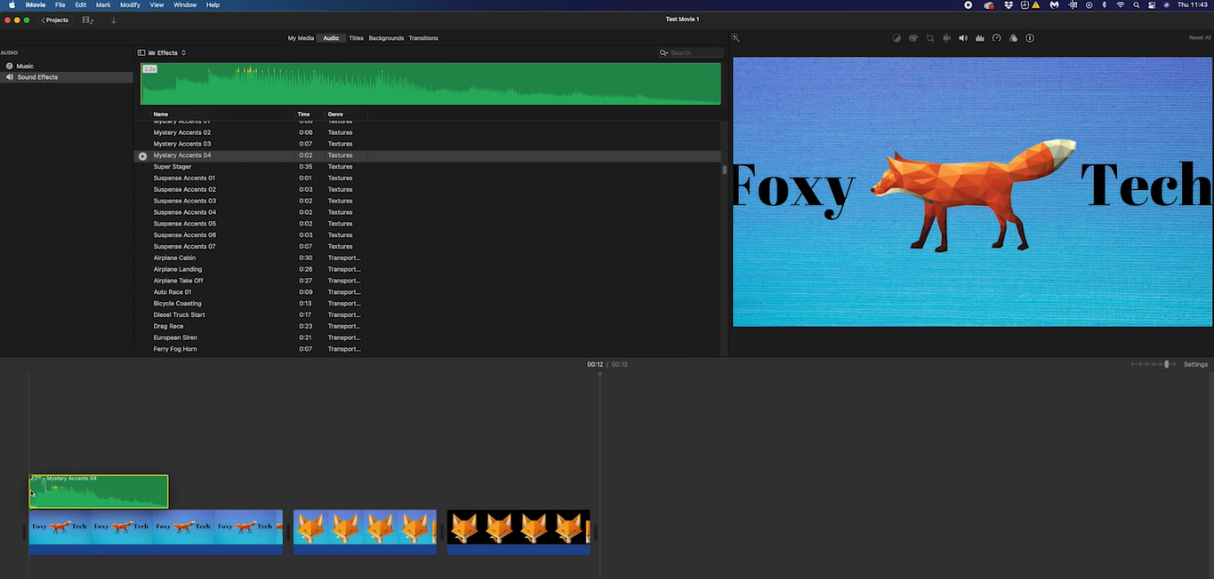 Aggiungere effetti sonori alla timeline in iMovie