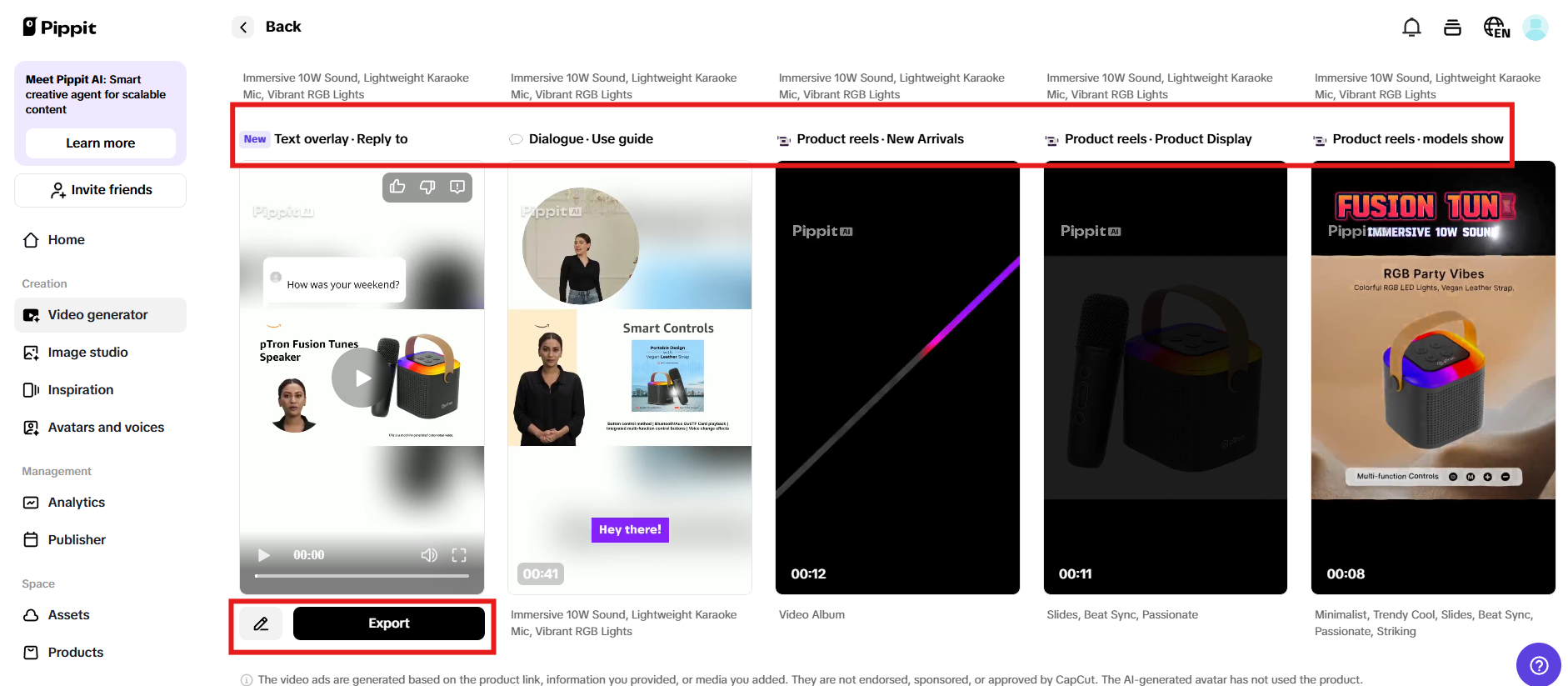 Preview generated videos and click Quick edit
