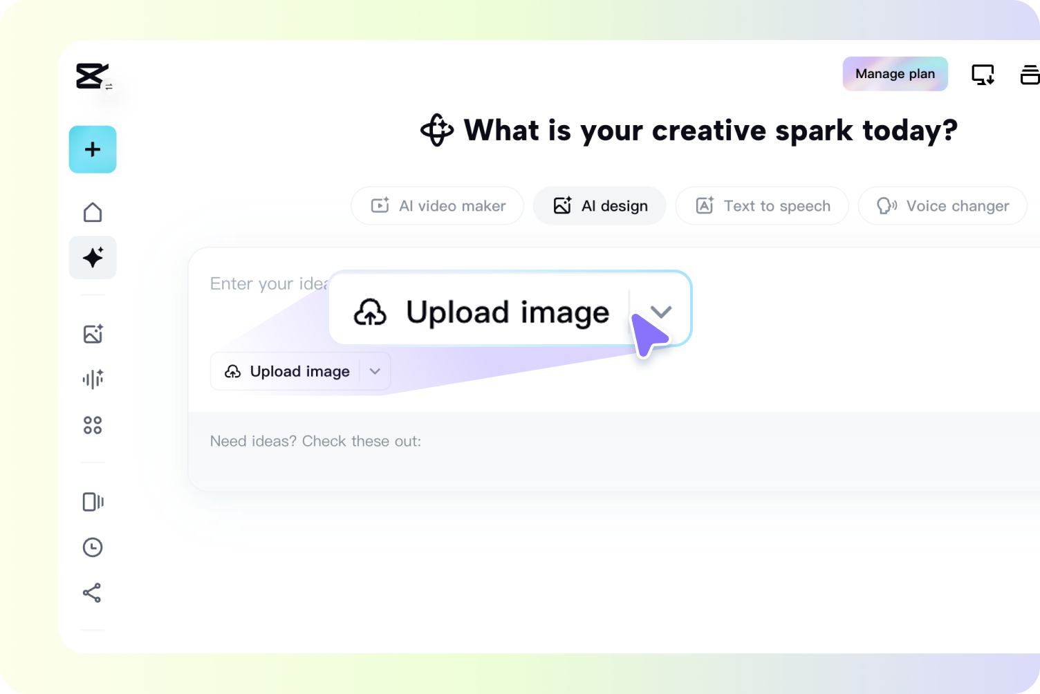 Accedi al design AI e carica l'immagine.