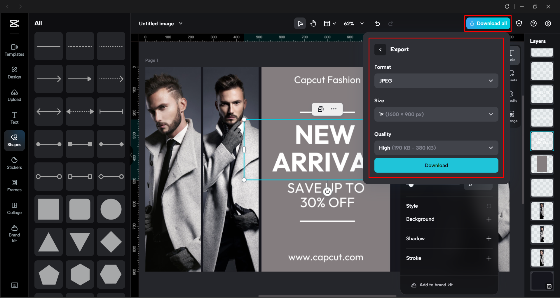 Ini-export ang na-edit na template mula sa CapCut desktop video editor