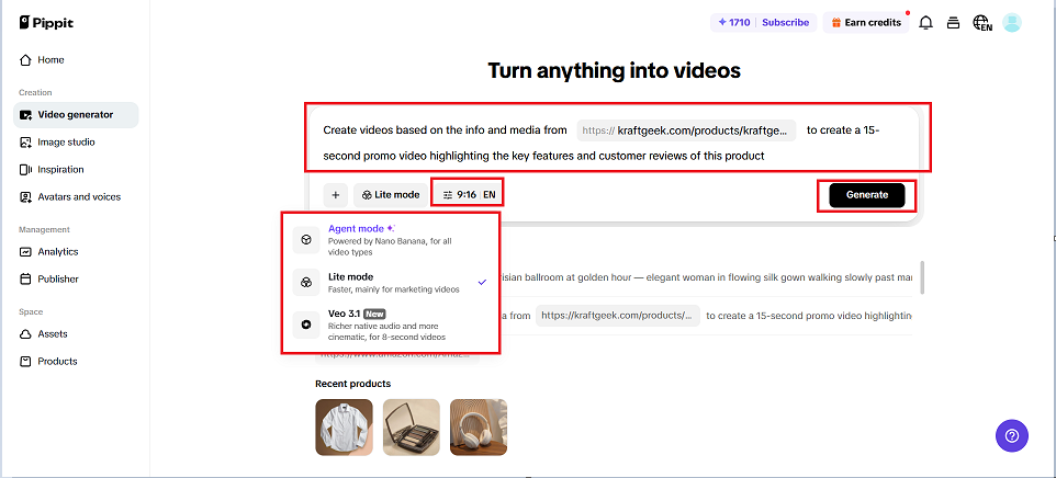 Write prompt and select mode