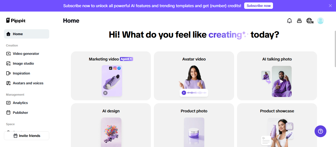 Pippit's AI social media content creator