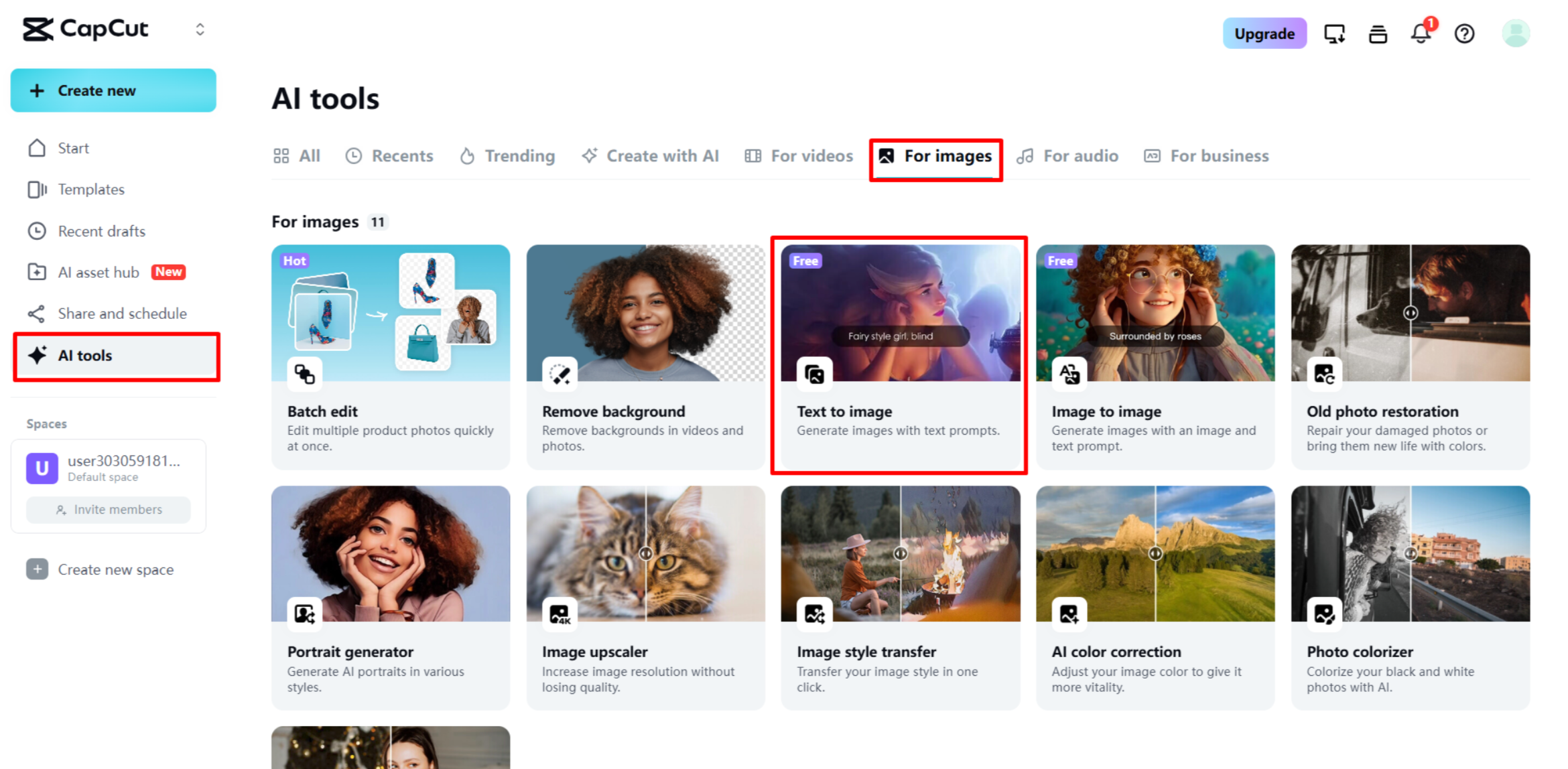 Accessing the CapCut Web's AI image generator
