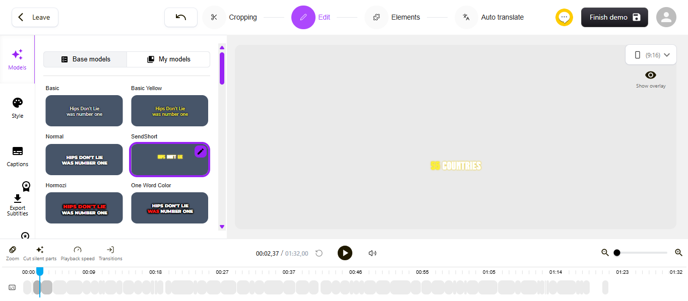SendShort's interface
