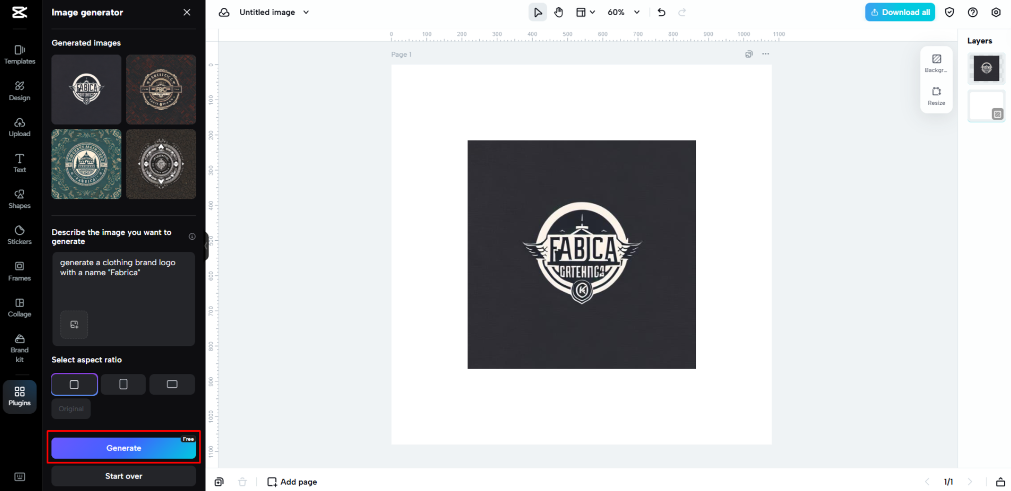 Menukar teks kepada logo di CapCut Web