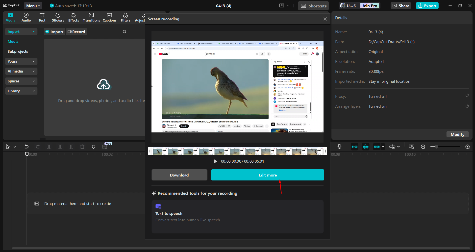 Aufnahme eines Bildschirms mit dem CapCut Desktop-Video-Editor