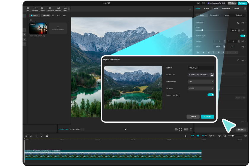Exporting the media from the CapCut desktop video editor