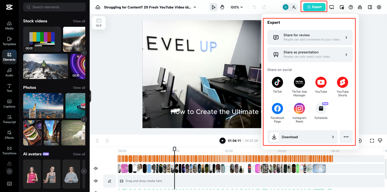 Bước 3: Ảnh chụp màn hình hiển thị video avatar AI được tạo cuối cùng với các tùy chọn xuất.
