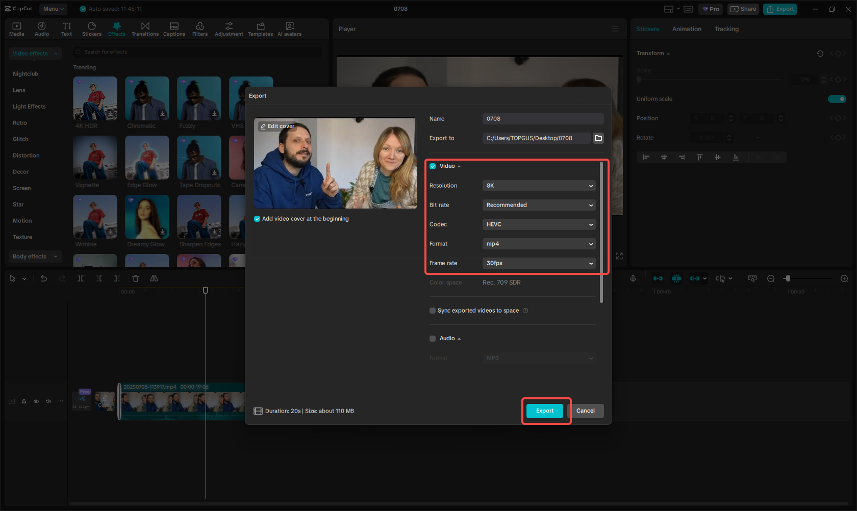 Export bilingual caption video