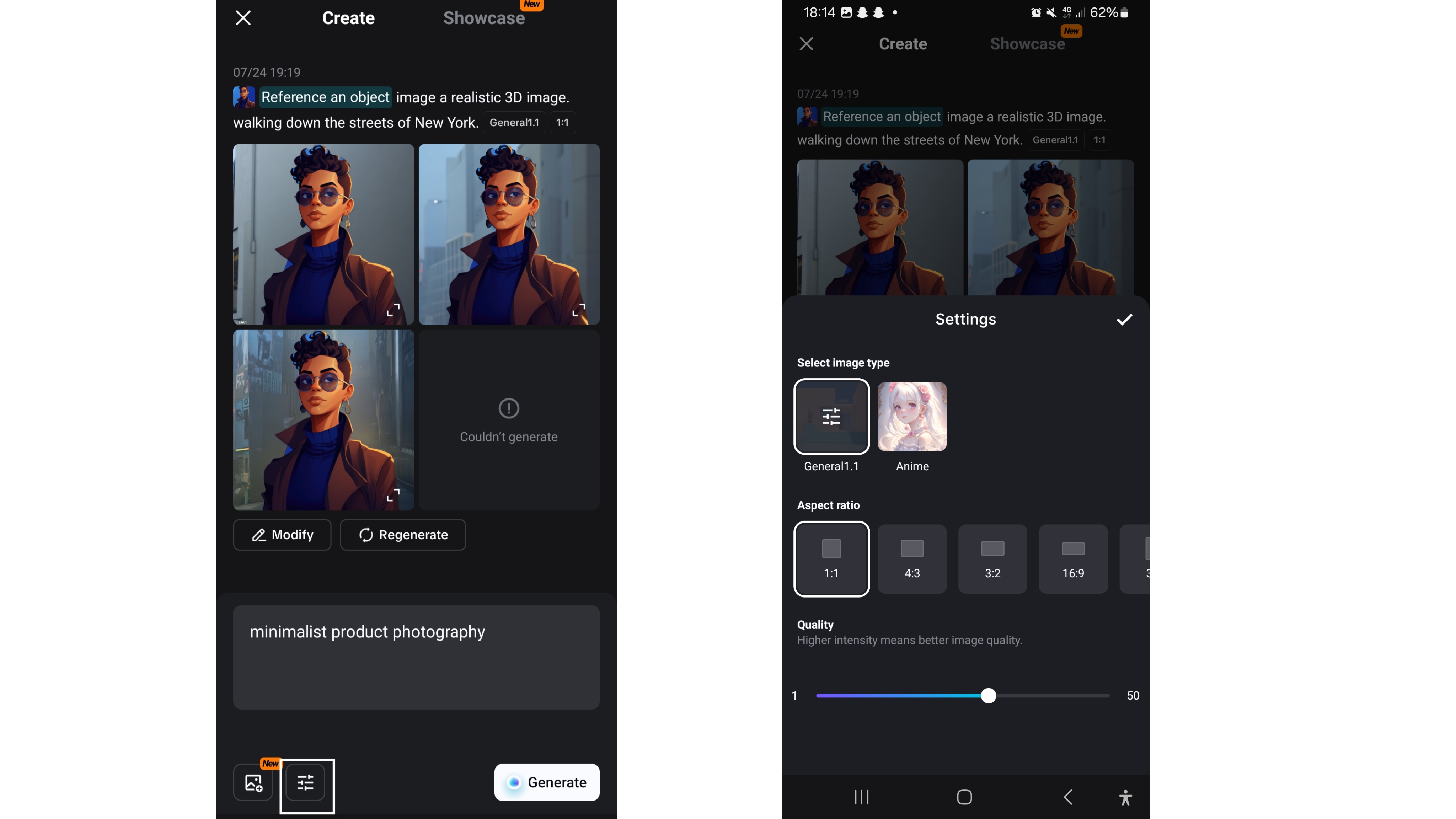 CapCut Ap —Text to image — Customizable image settings