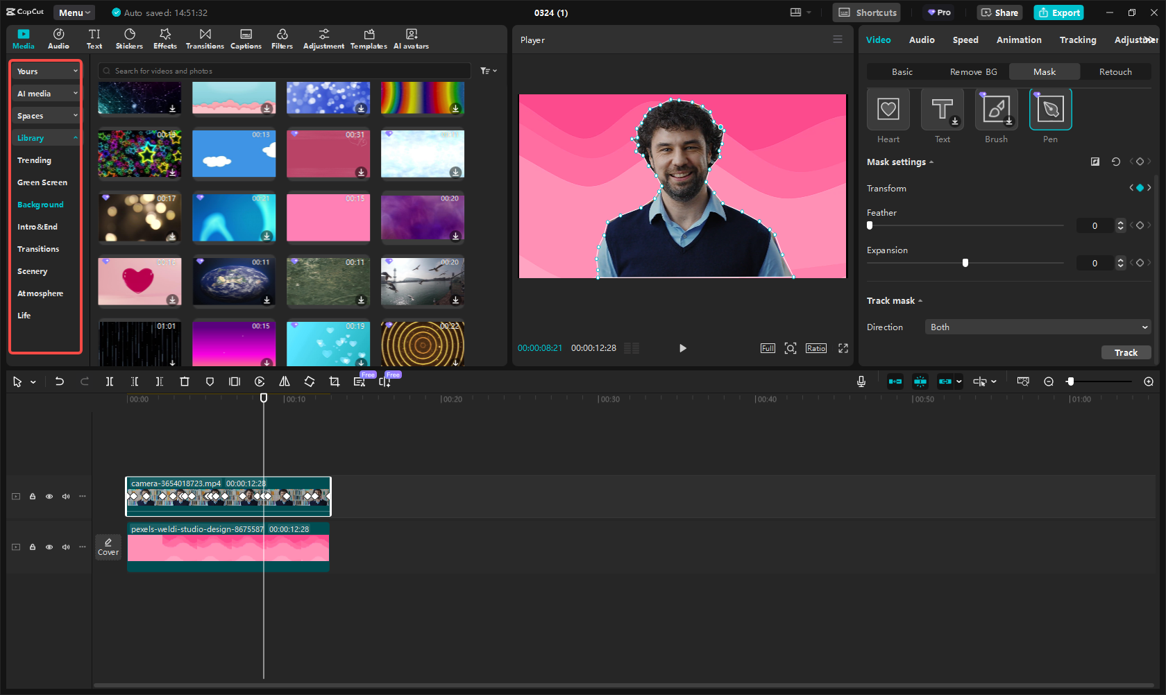 Aggiungere uno sfondo virtuale al video di registrazione