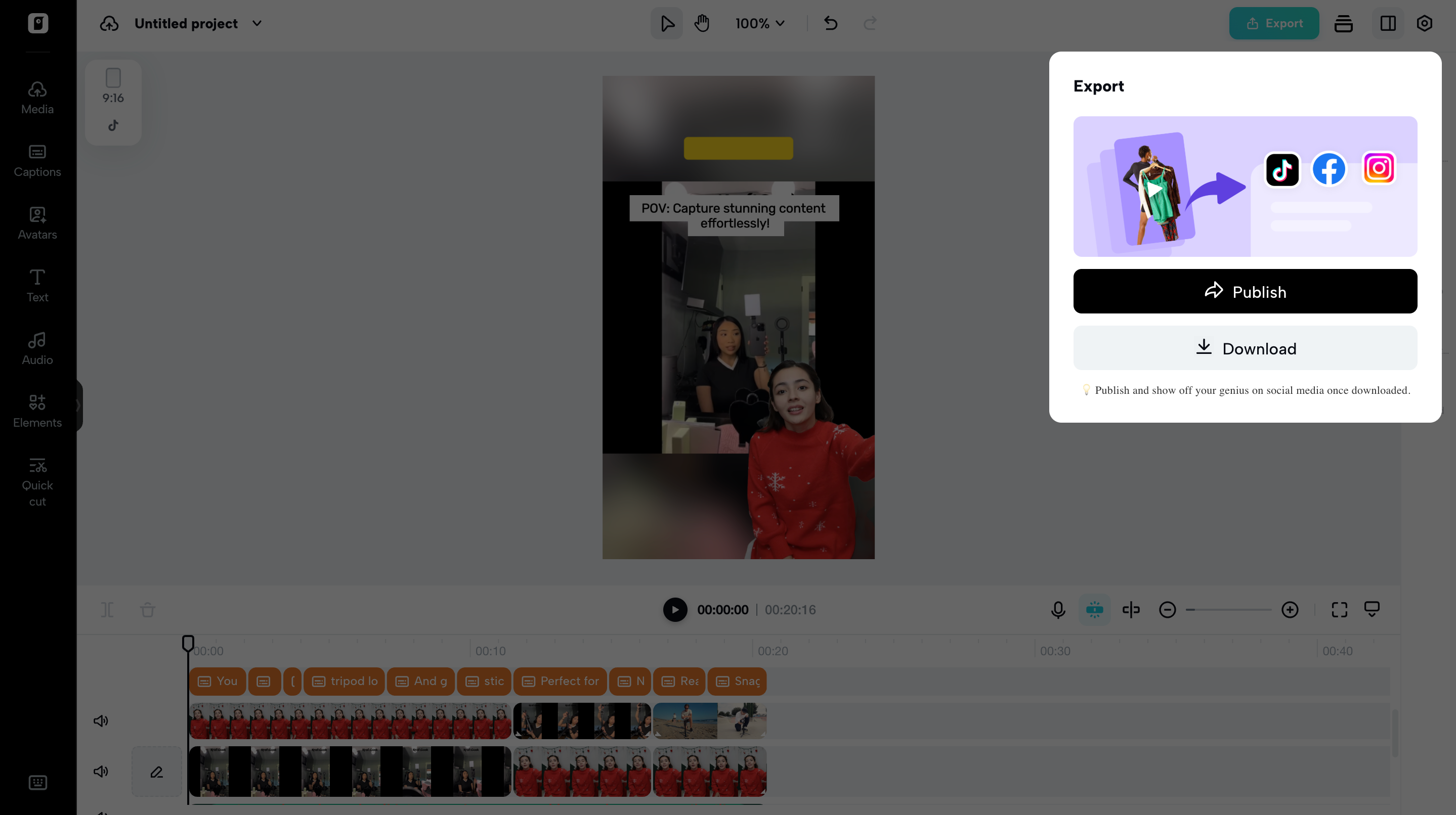 Exporing video from Pippit