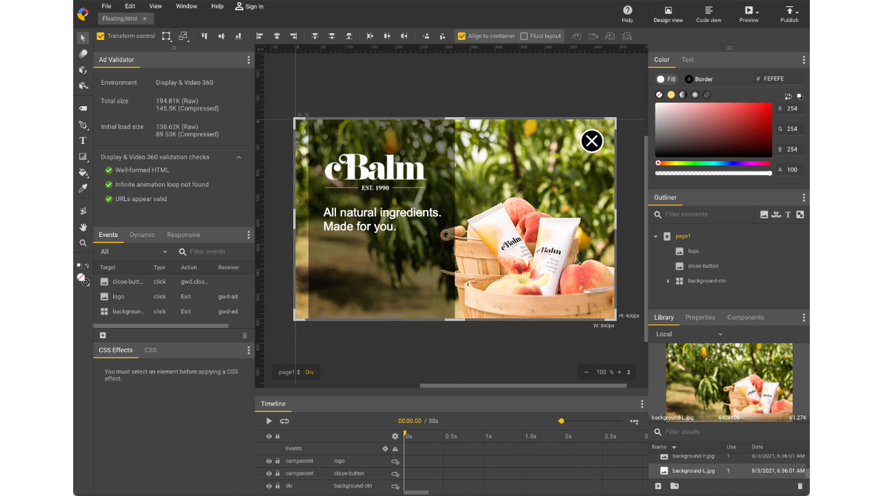 Google Web Designer Interface