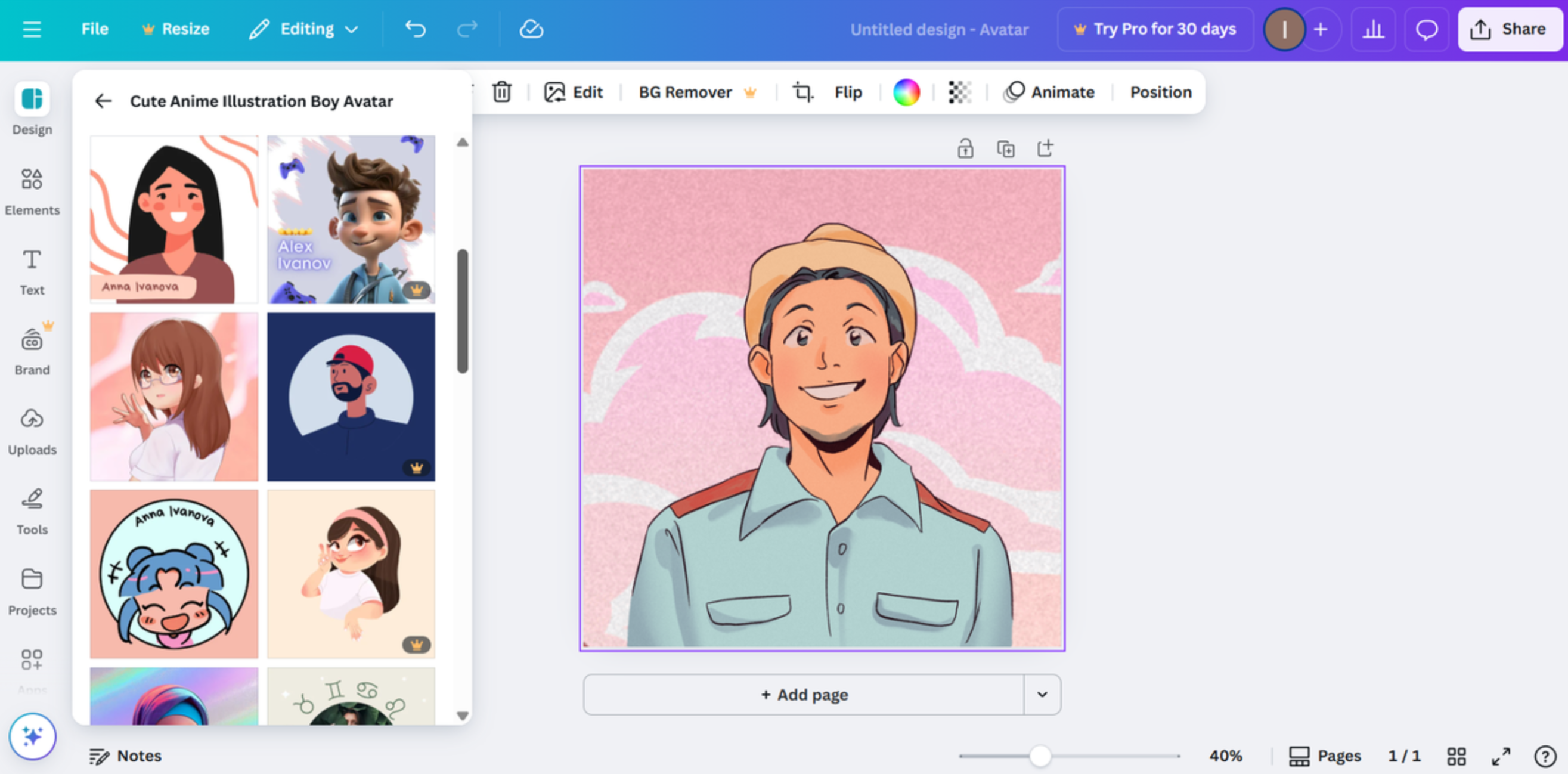 Canva - an easy tool to create an avatar from a photo