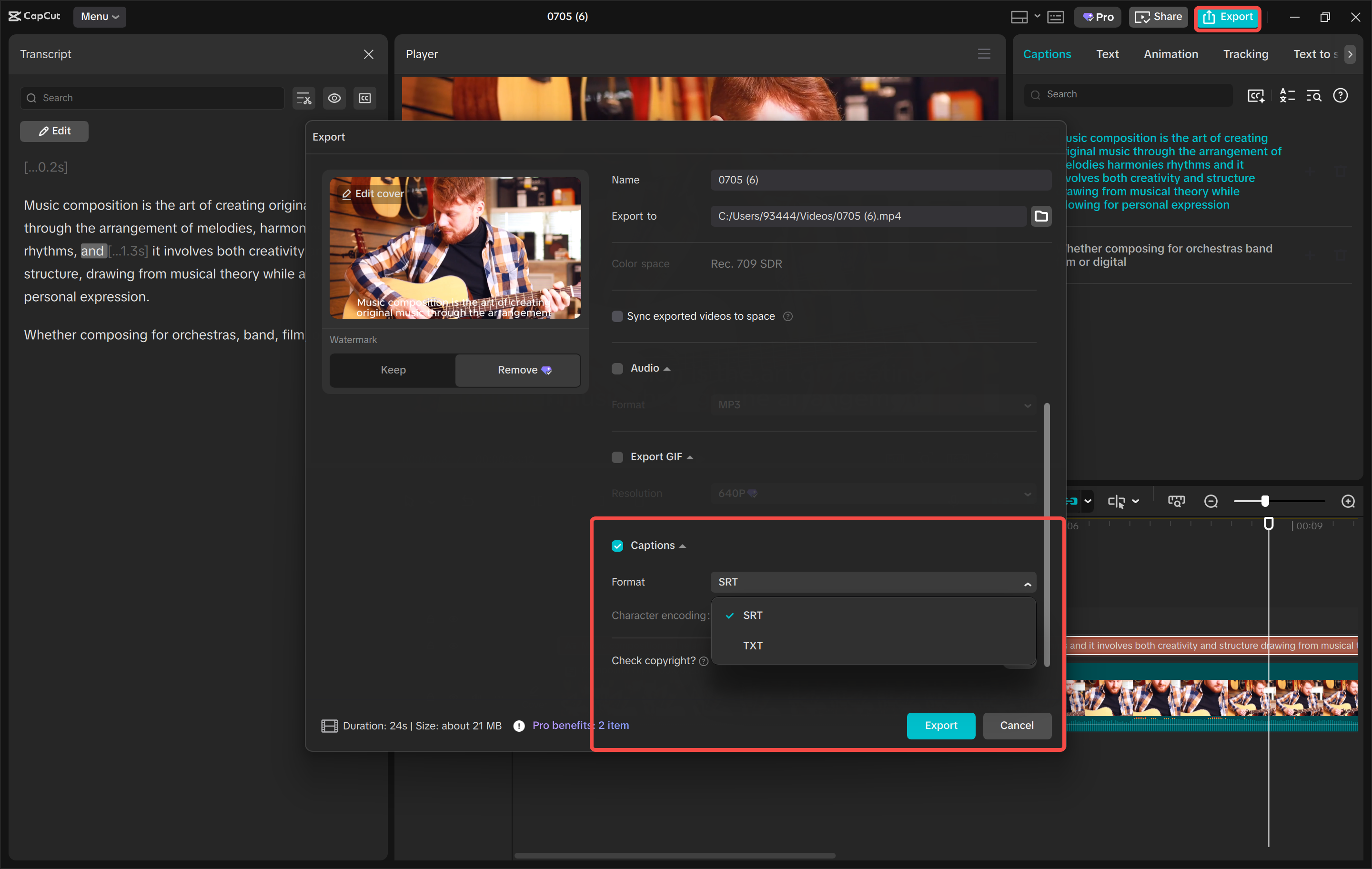 Exporting a video from the CapCut desktop video editor