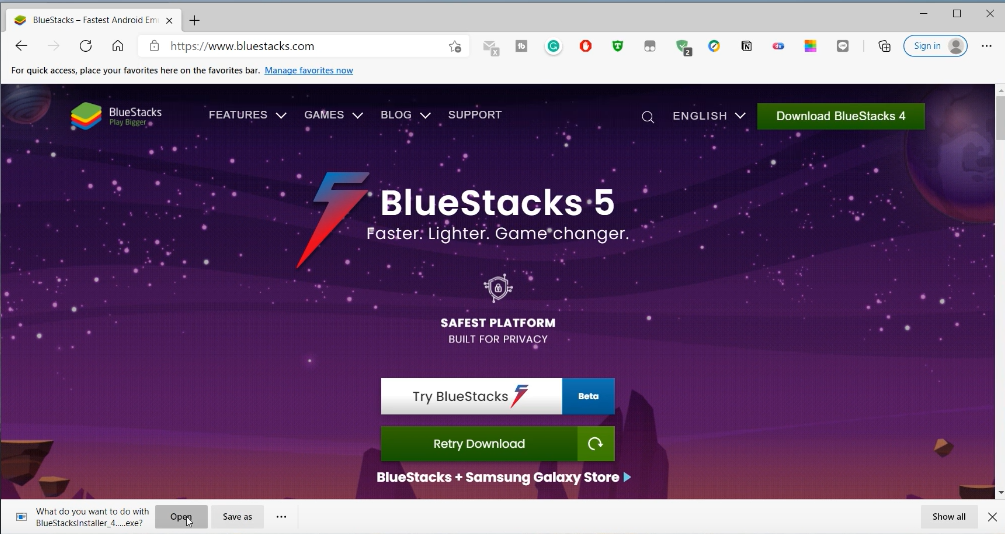 Installing BlueStacks on PC