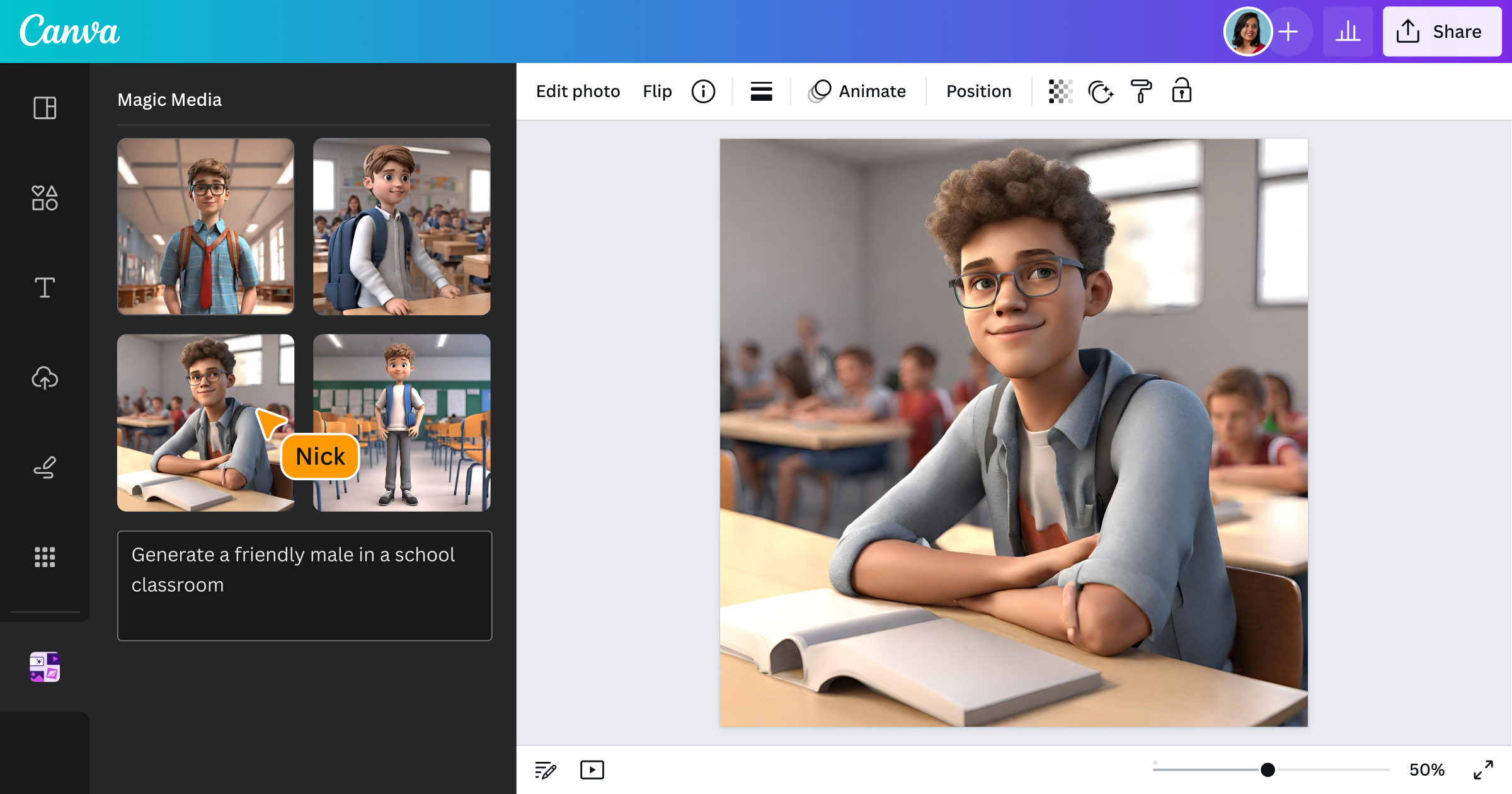 Interfaz de Canva - un creador de personajes 3D en línea gratuito