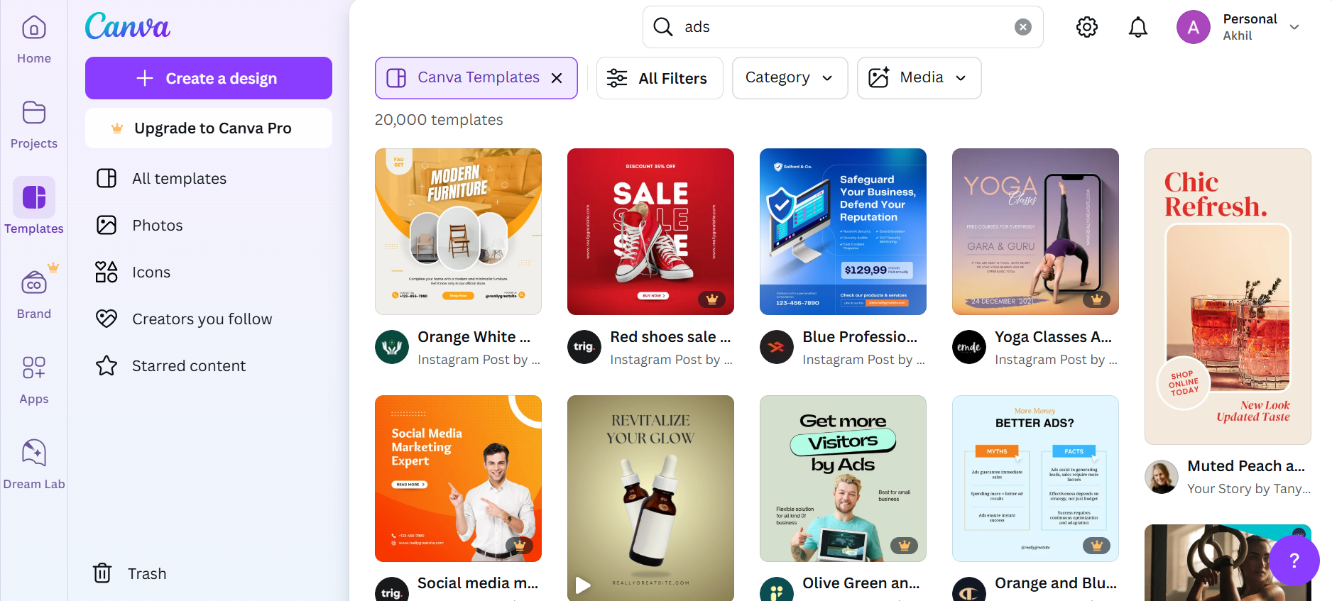 Canva's interface