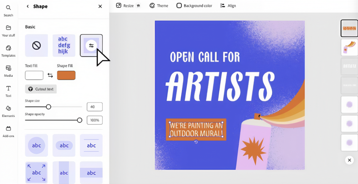 Interfaccia Adobe Express