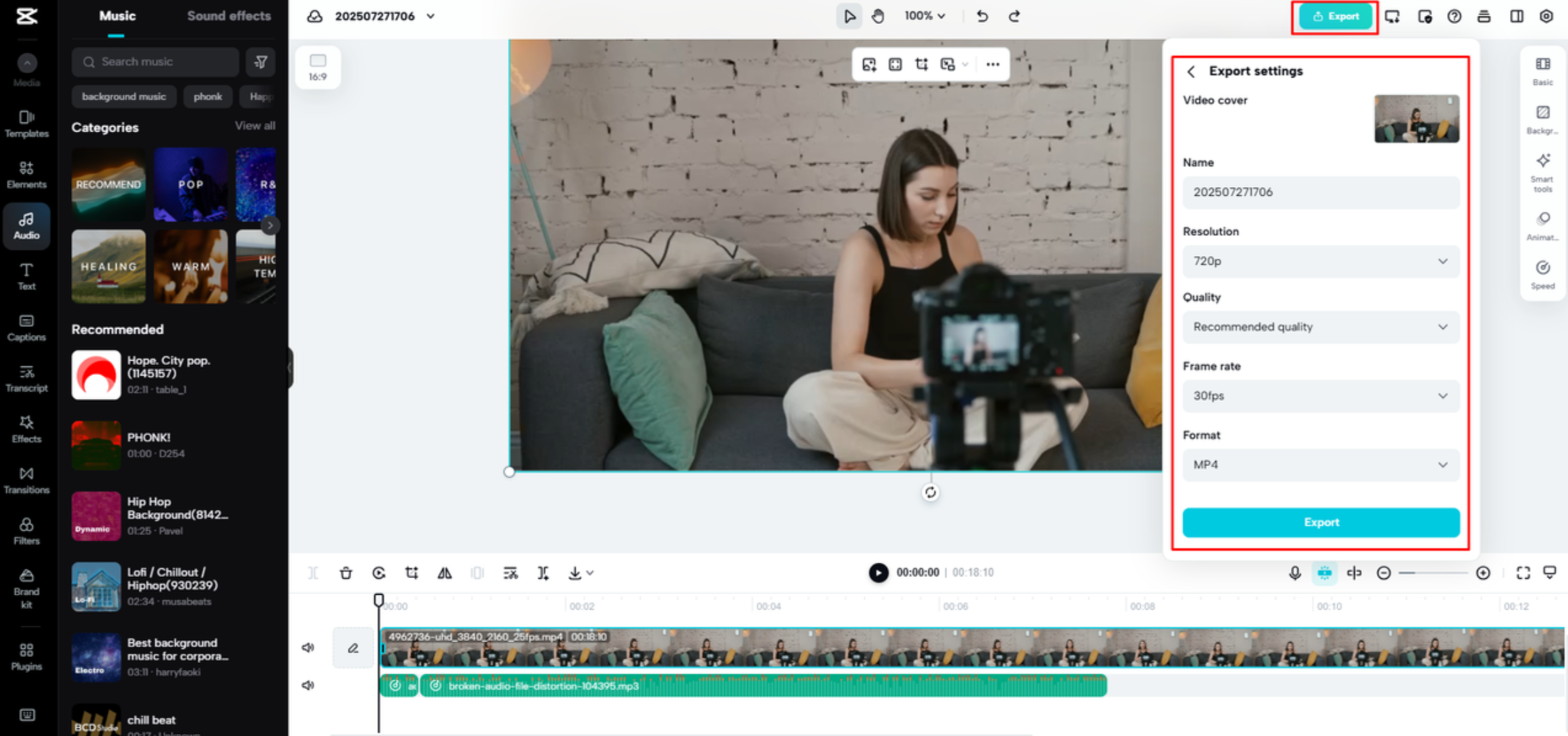 Exportar los MP3 fusionados desde CapCut Web