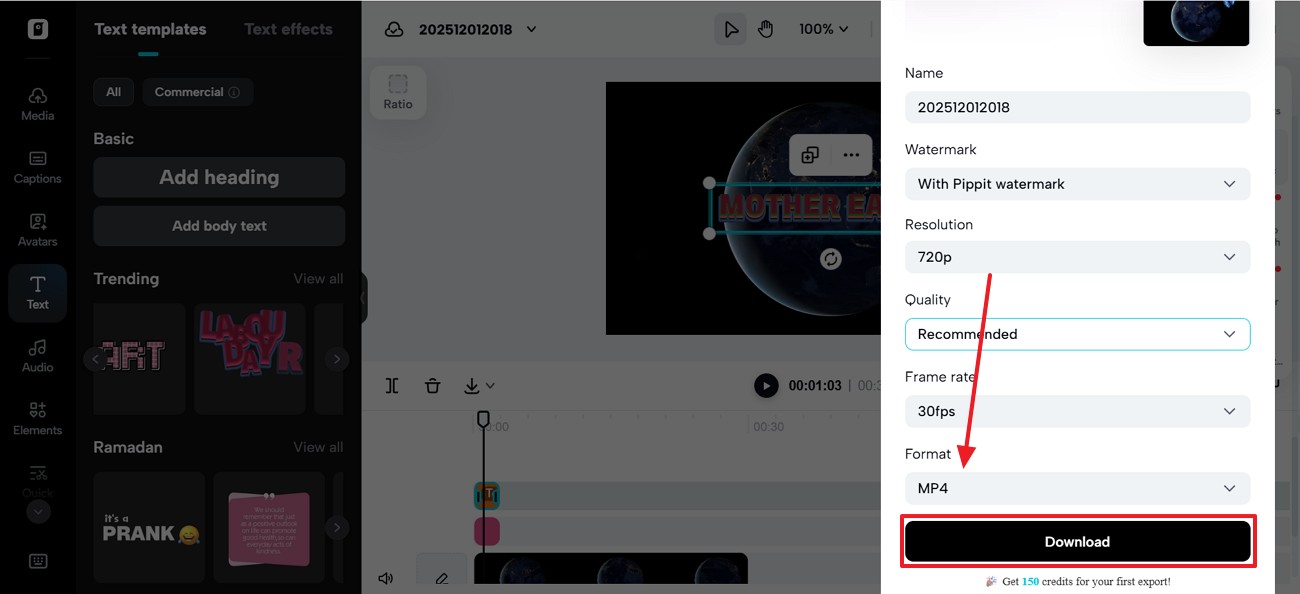 Vie video MP4-muotoon Pippitistä.