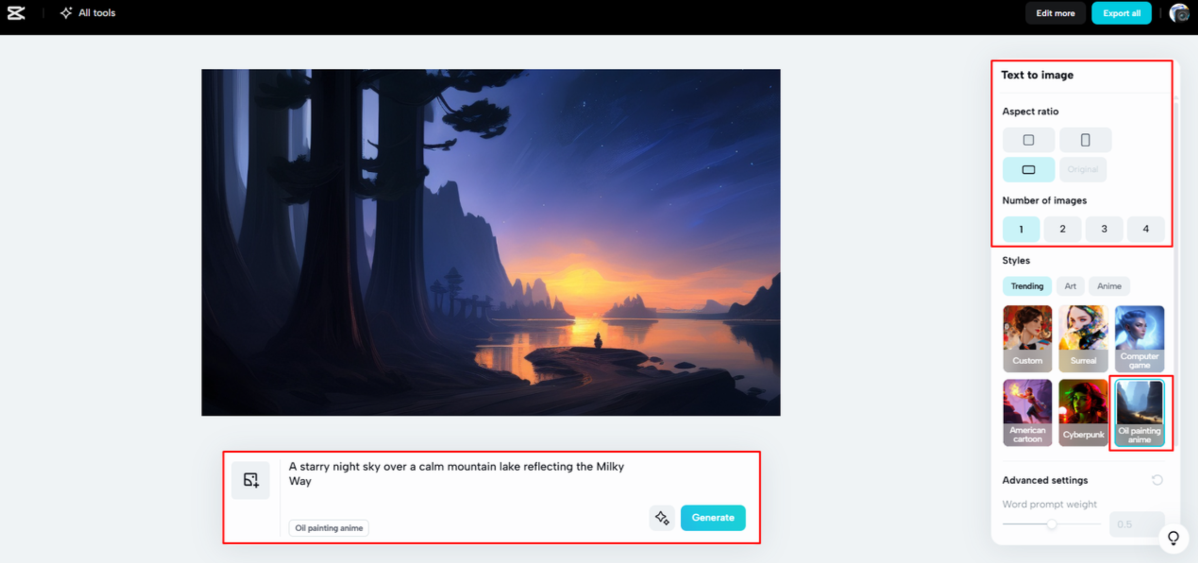 Using AI to generate images in CapCut Web