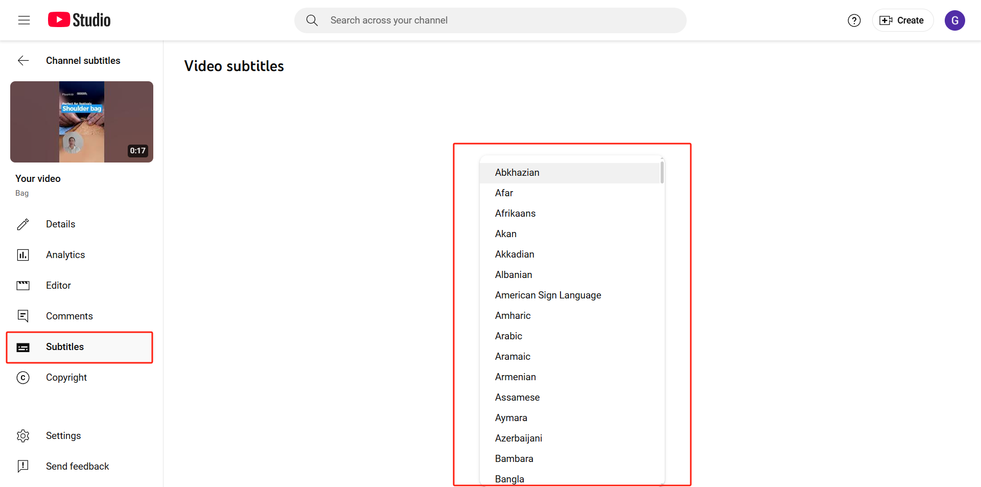 Interface ng Auto Translate ng YouTube