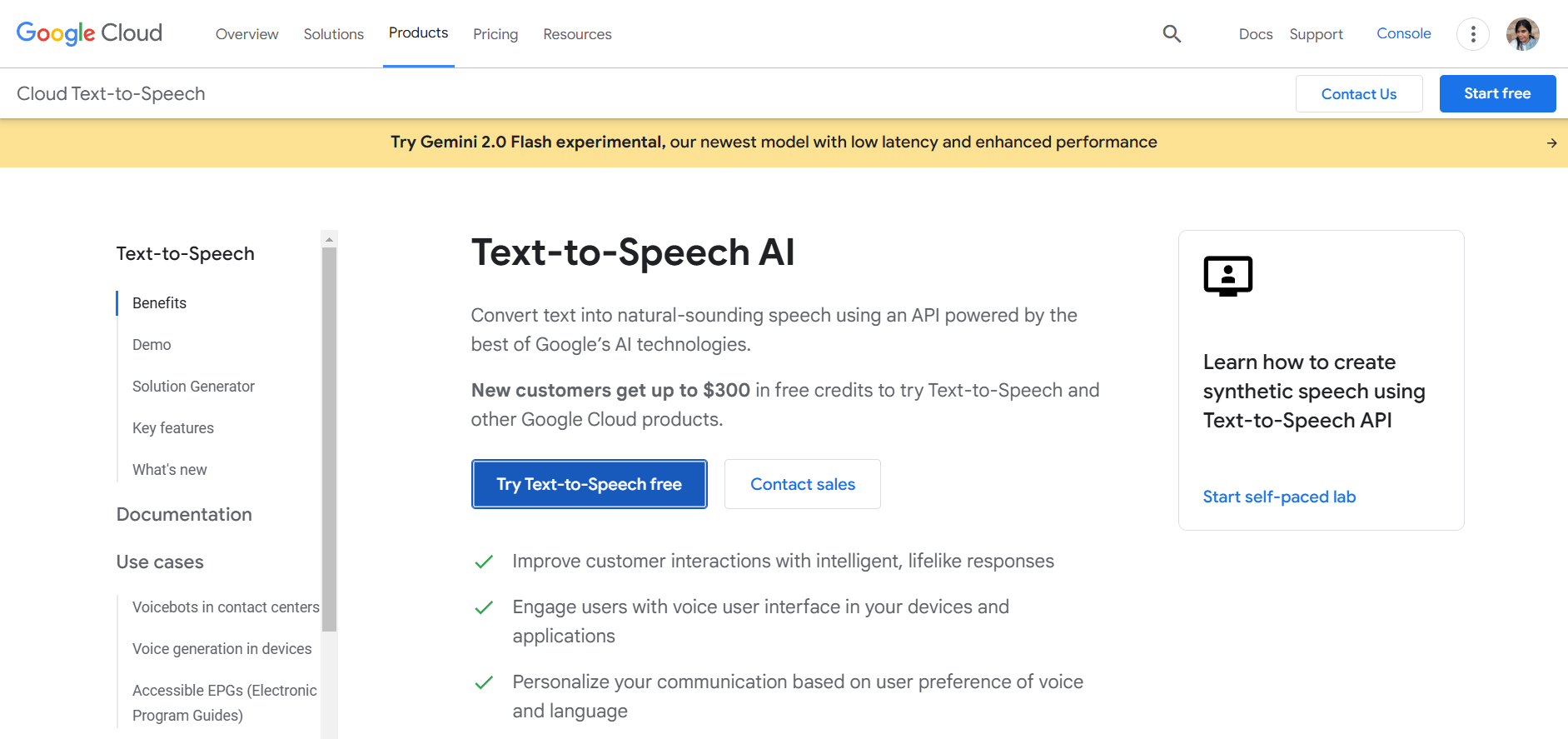 Google Cloud Text-to-Speech homepage