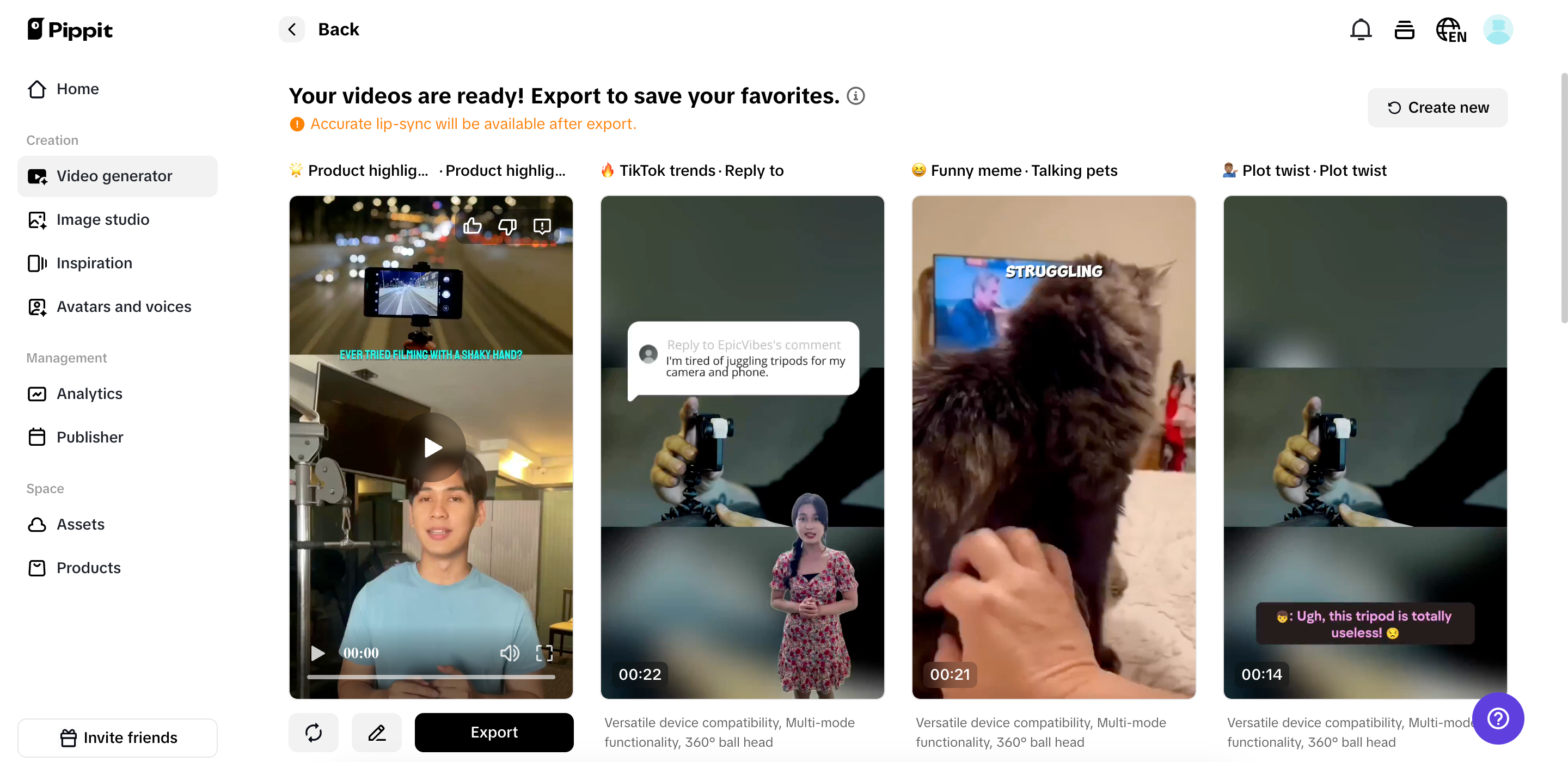 Selecteer je favoriete gegenereerde video