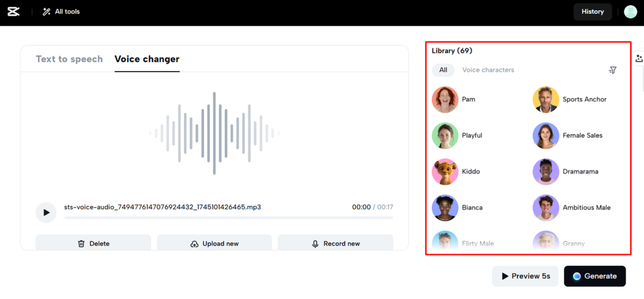 A vast library of voice effects in CapCut Web
