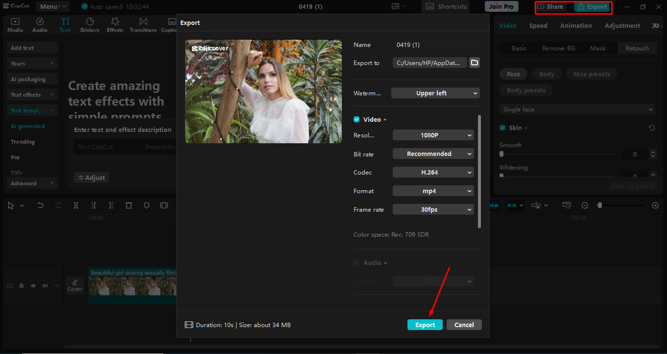 Exportar grabación de pantalla desde el CapCut editor de video de escritorio