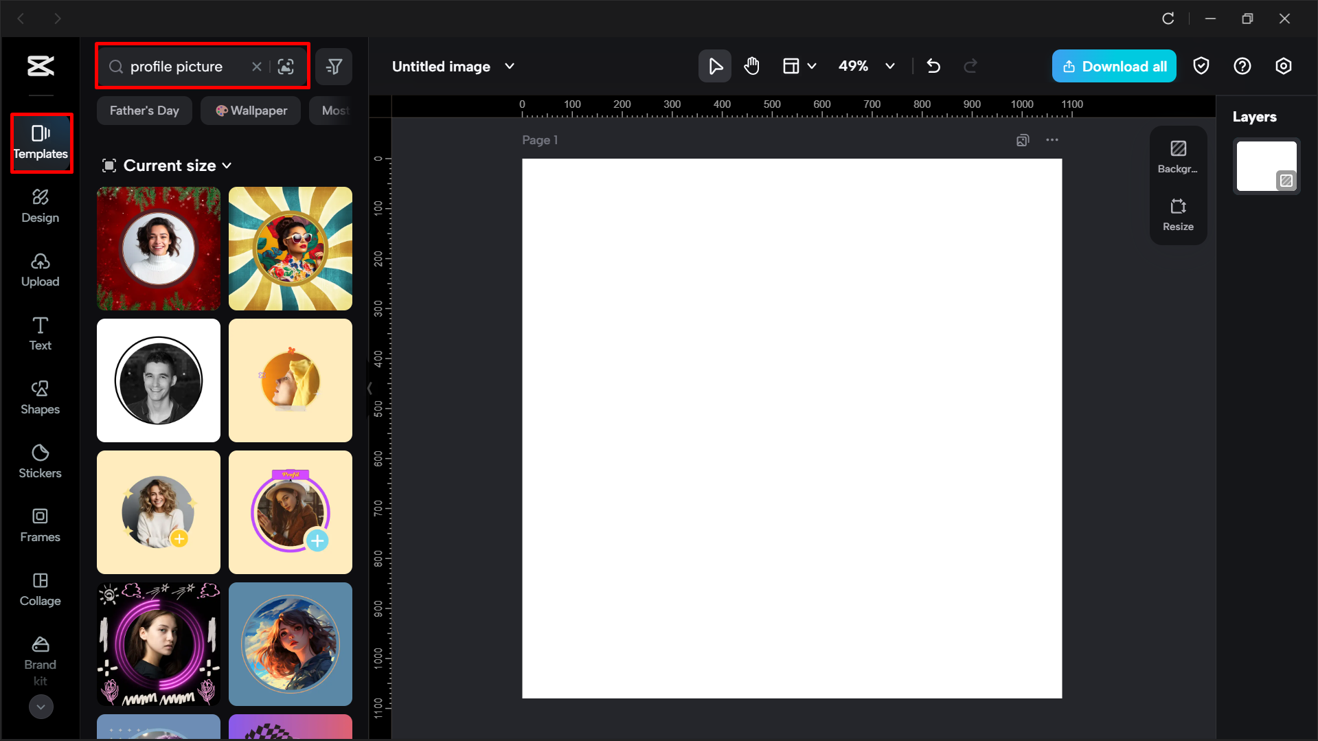 Navigating to the profile picture template