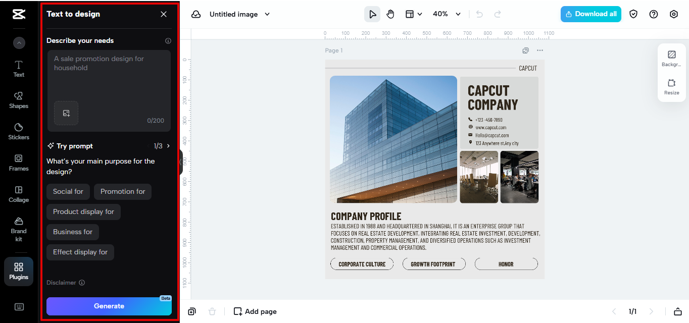 Strumento di design da testo in CapCut Web