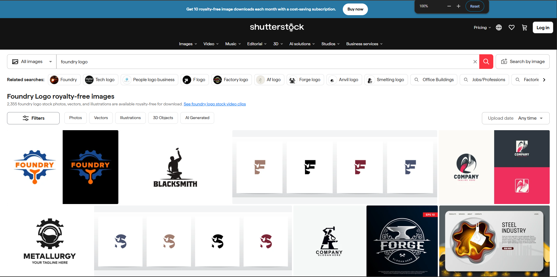 อินเทอร์เฟซของ Shutterstock - หนึ่งในแหล่งข้อมูลที่ดีที่สุดสำหรับโลโก้ของโรงหล่อ